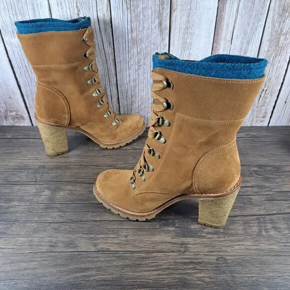 UGG Fabrice Chestnut Block Heel Lace Up Wool Lined Boots Women's Sz 6.5 (GUC) - Picture 5 of 9